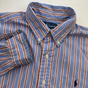 Ralph Lauren Men L Classic Fit Shirt Blue Orange Stripe Long Sleeve Button Down